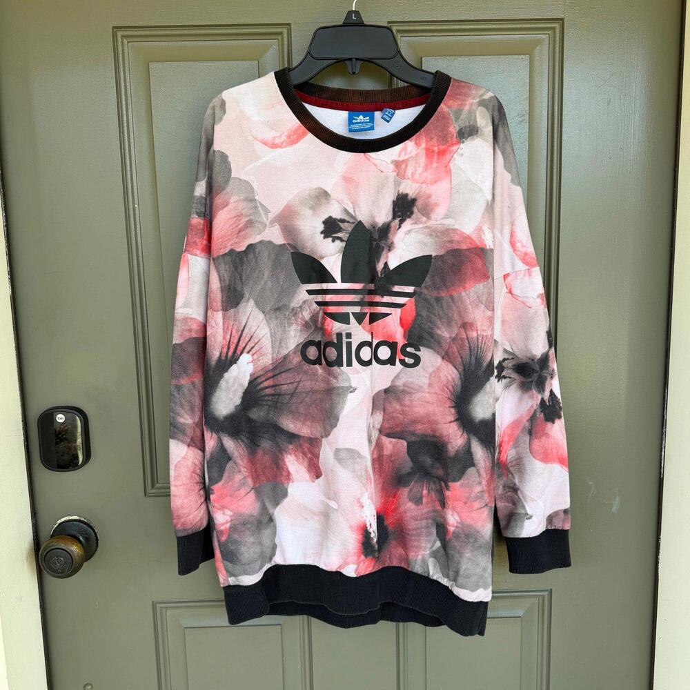 Adidas Originals Girls' Paris All-Over Print Floral Hibiscus‎ Sweatshirt Large